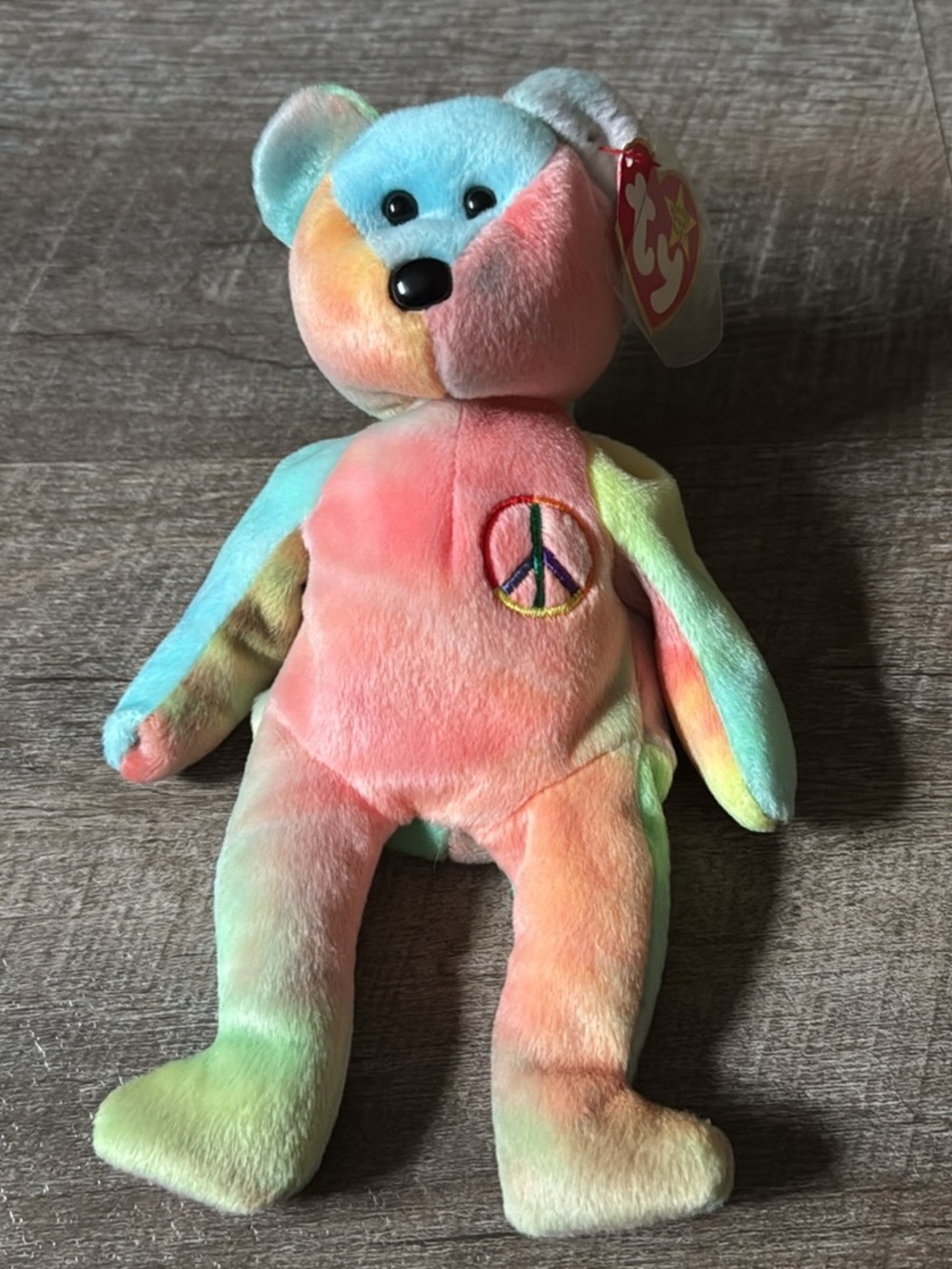 TY Peace Bear Beanie Baby 1996 Pastel Tie Dye w/ Tags